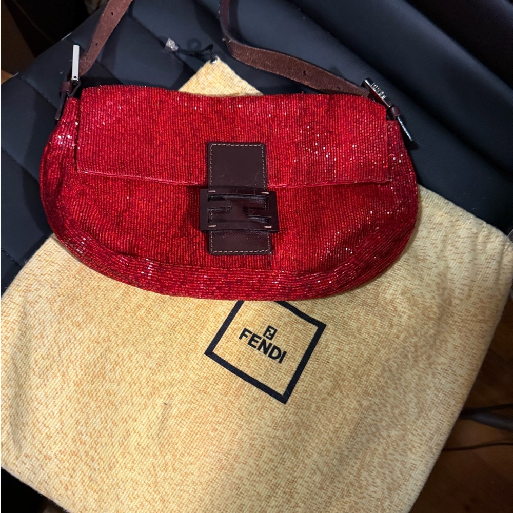 FENDI. Red Sequin Shoulder Bag
